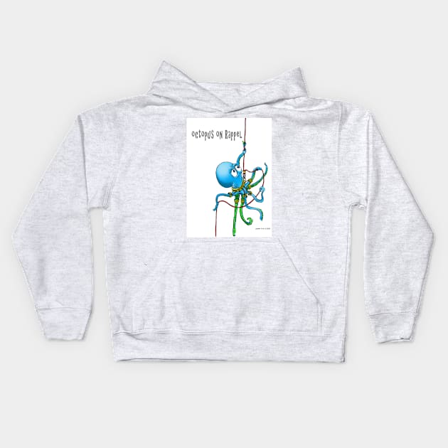 Octopus on on rappel Kids Hoodie by Hebeluna